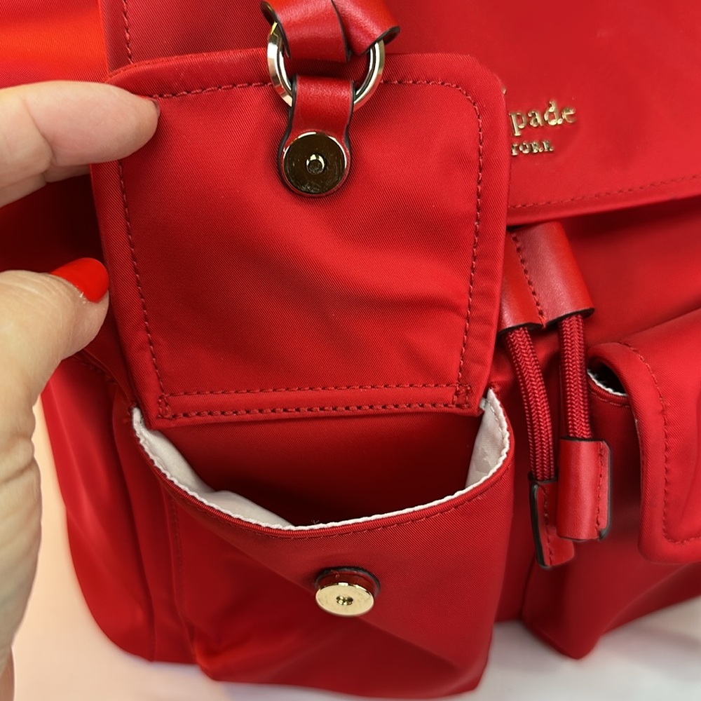 Kate Spade Carley Flap Red Backpack Nylon Red Leather Details - Picture 7 of 14